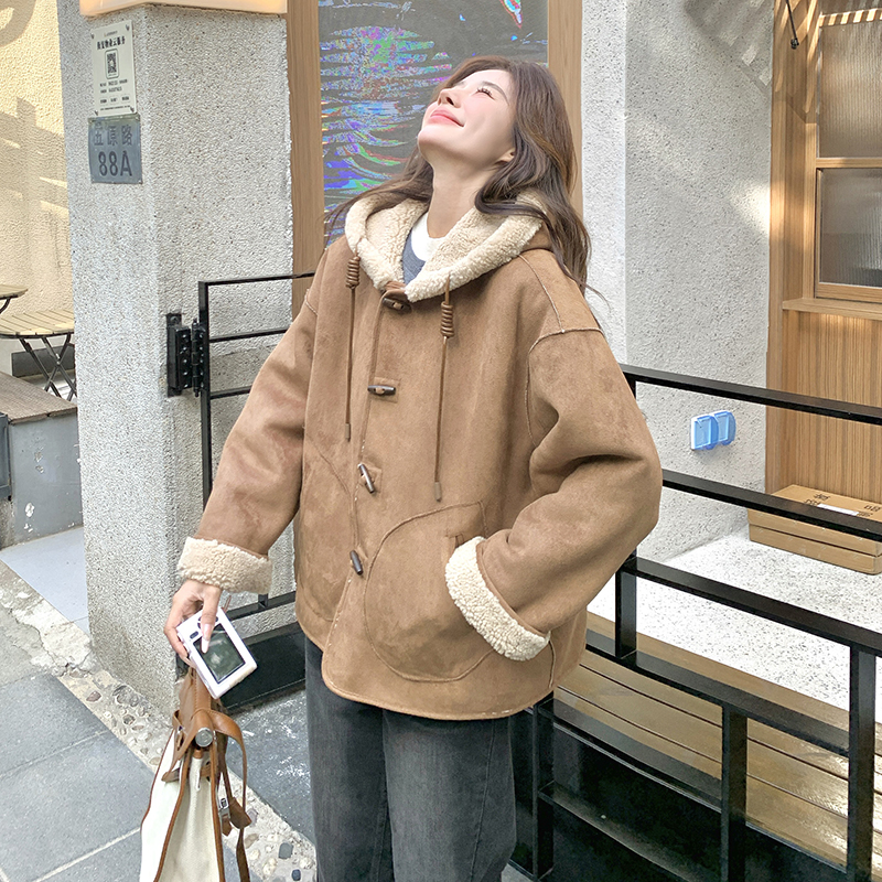 现货冬装两面穿羊羔毛外套163-6522-P195控298，女装毛呢外套，拾菱