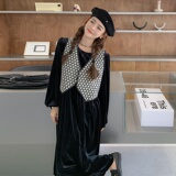 【】现货丝绒裙+提花马甲两件套连衣裙9911-P145控208，女装连衣裙，拾菱