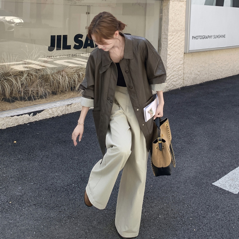 美式复古格纹拼接皮衣外套女春秋2025新款小个子巨好看PU夹克超火,女装短外套,拾菱