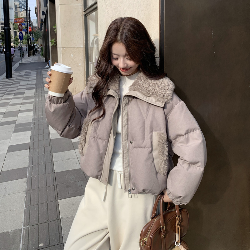 新款大货已出数据好90绒羊羔毛拼接羽绒服2650-P298控458,女装羽绒服,拾菱
