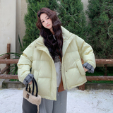 新款大货已出格纹拼接加厚棉服6818-P215控318，女装棉衣/棉服，拾菱