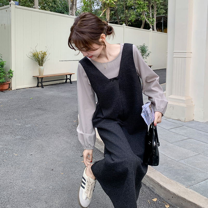 黑色高级感背心连衣裙套装女2025春新款韩版显瘦小个子衬衫两件套，商品下架区商品下架区，拾菱