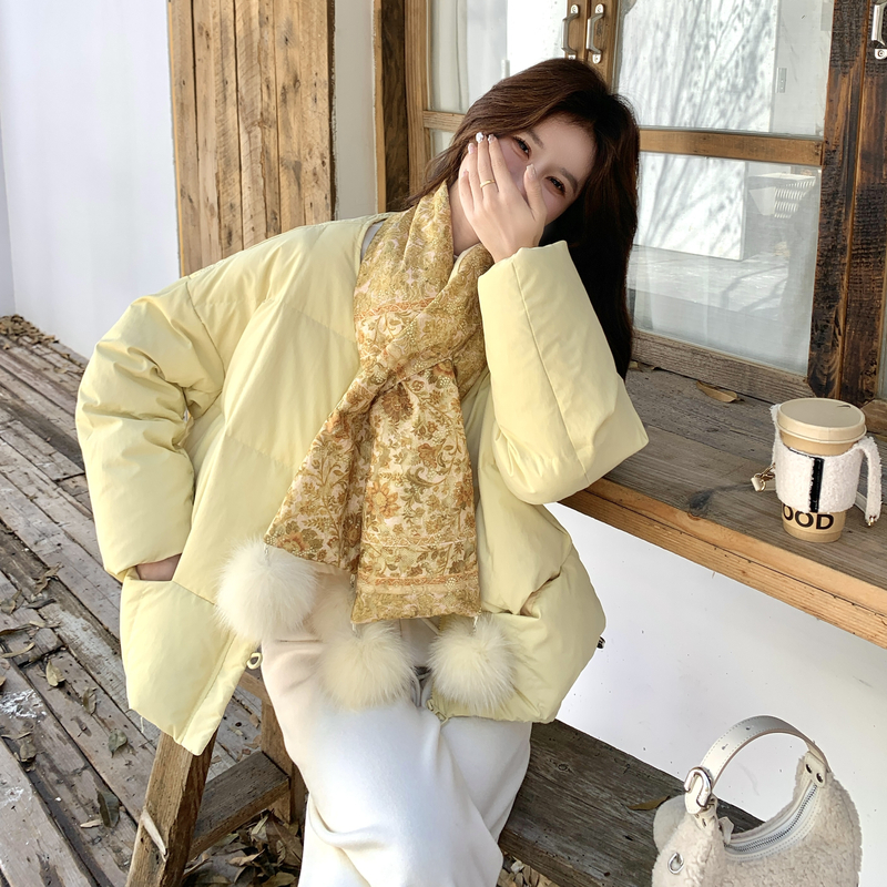 新款大货已出两面围巾50绒羽绒服2651-P285控428，女装羽绒服，拾菱