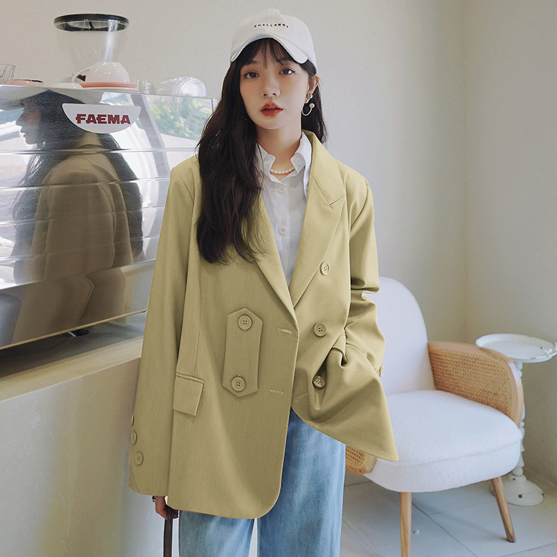 春秋新款宽松休闲紫色西装外套女短款炸街高级设计感小众西服ins,女装西装,拾菱