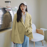 春秋新款宽松休闲紫色西装外套女短款炸街高级设计感小众西服ins，女装西装，拾菱