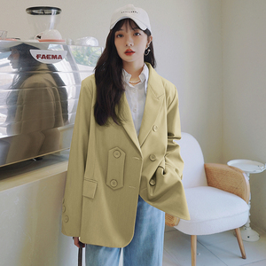 春秋新款宽松休闲紫色西装外套女短款炸街高级设计感小众西服ins