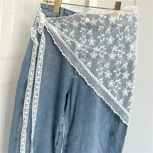 法式高级感蕾丝屁帘叠穿三角巾女帘裙腰间装饰白色腰带裤子配饰