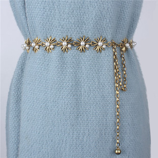 ins时髦小香腰带链条珍珠装 饰西装 毛衣连衣裙收腰高级感金属腰链