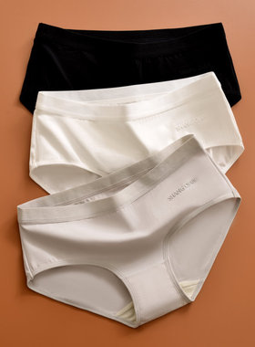 内裤纯棉女简约字母中腰少女生全棉a类抑菌大码三角白色短裤夏薄