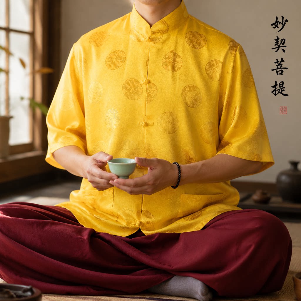 出家僧人短袖半袖和尚服僧衣长袖上衣喇嘛僧服真丝背心夏马甲坎肩