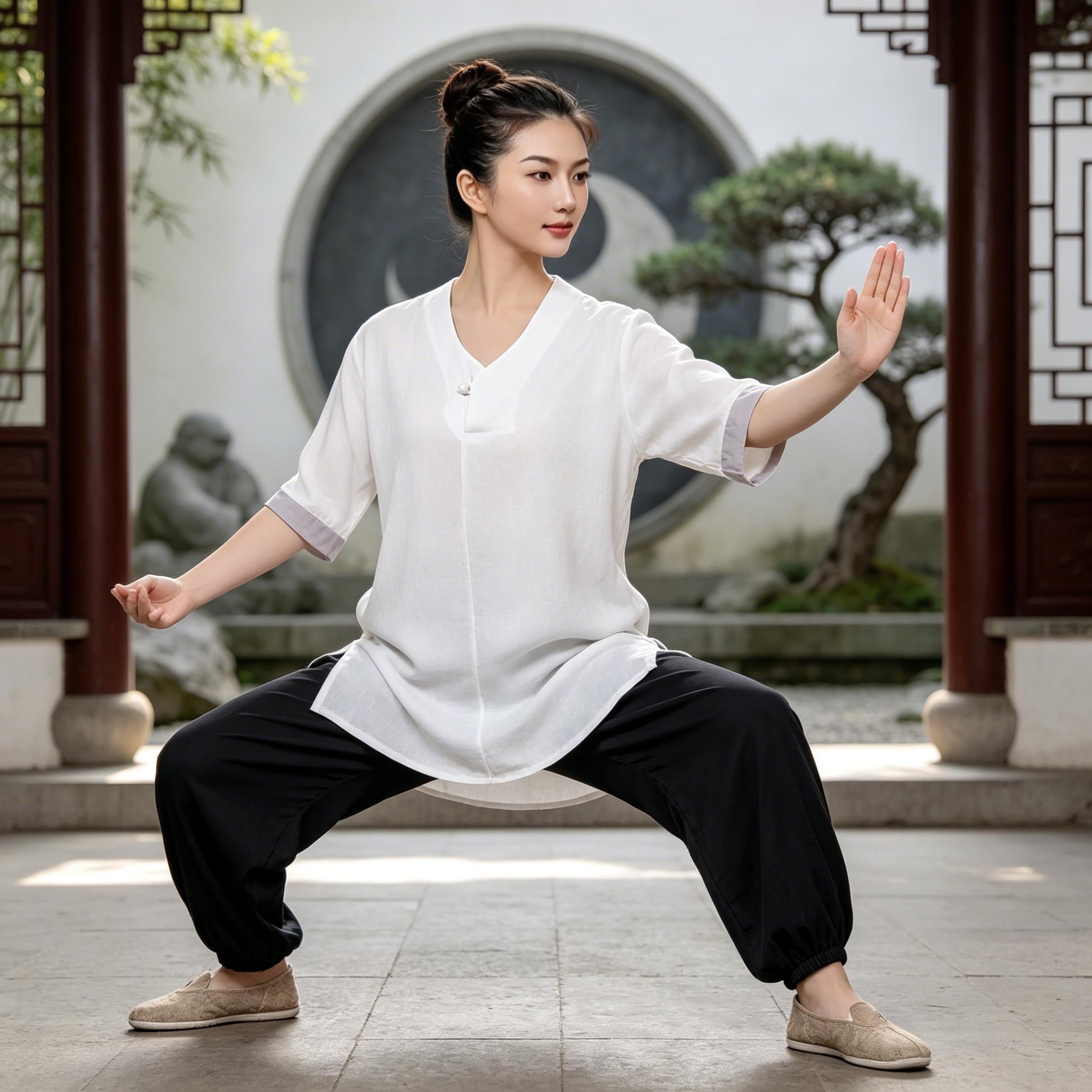 春夏简约居士服套装女短袖素衣国风禅修茶服纯棉宽松穿搭太极服