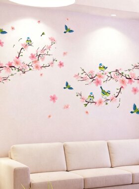 中国风客厅电视背景墙装饰品墙贴画自粘浪漫卧室沙发墙壁桃花贴纸