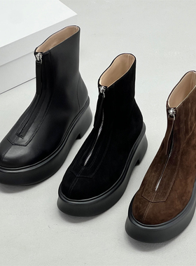 ANDS MB THE ROW靴子 厚底前拉链瘦瘦靴骑士马丁女士短靴外贸原单