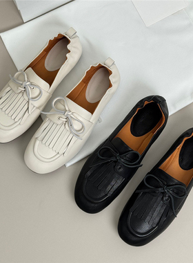 ANDS MB THE ROW 纯原厂流苏乐福鞋女真皮平底舒适小皮鞋豆豆单鞋