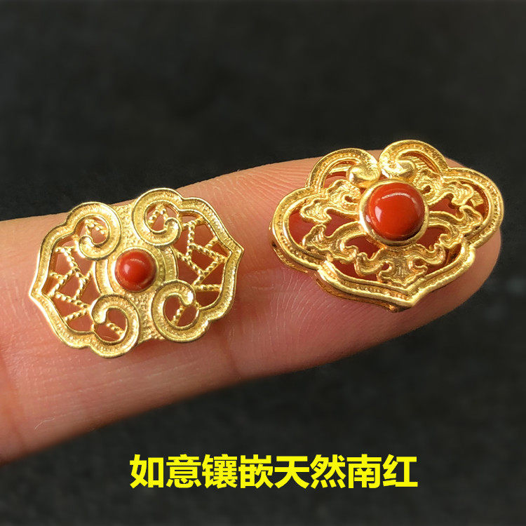 南红纯银古法镶嵌如意挂绳手链