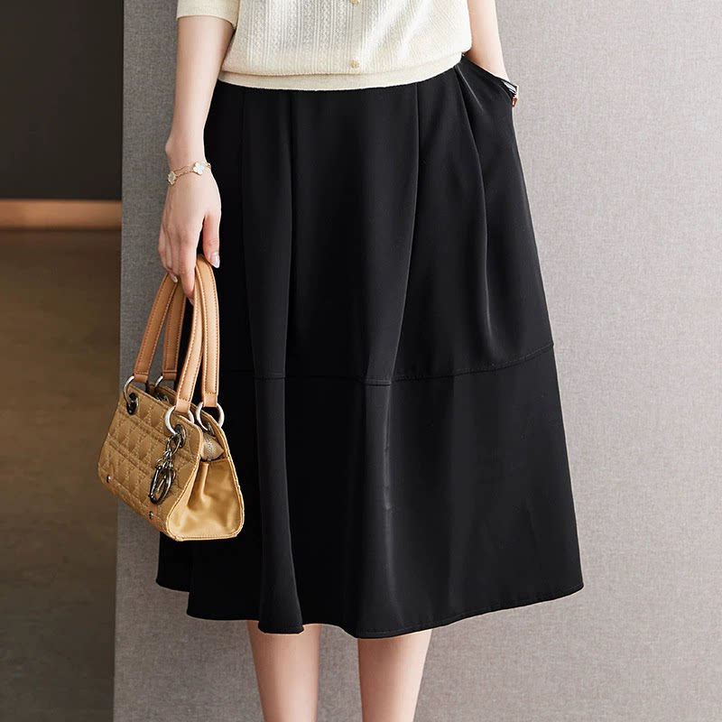 黑色雪纺半身裙女薄款2025夏季新款高腰显瘦小个子短裙a字裙半裙