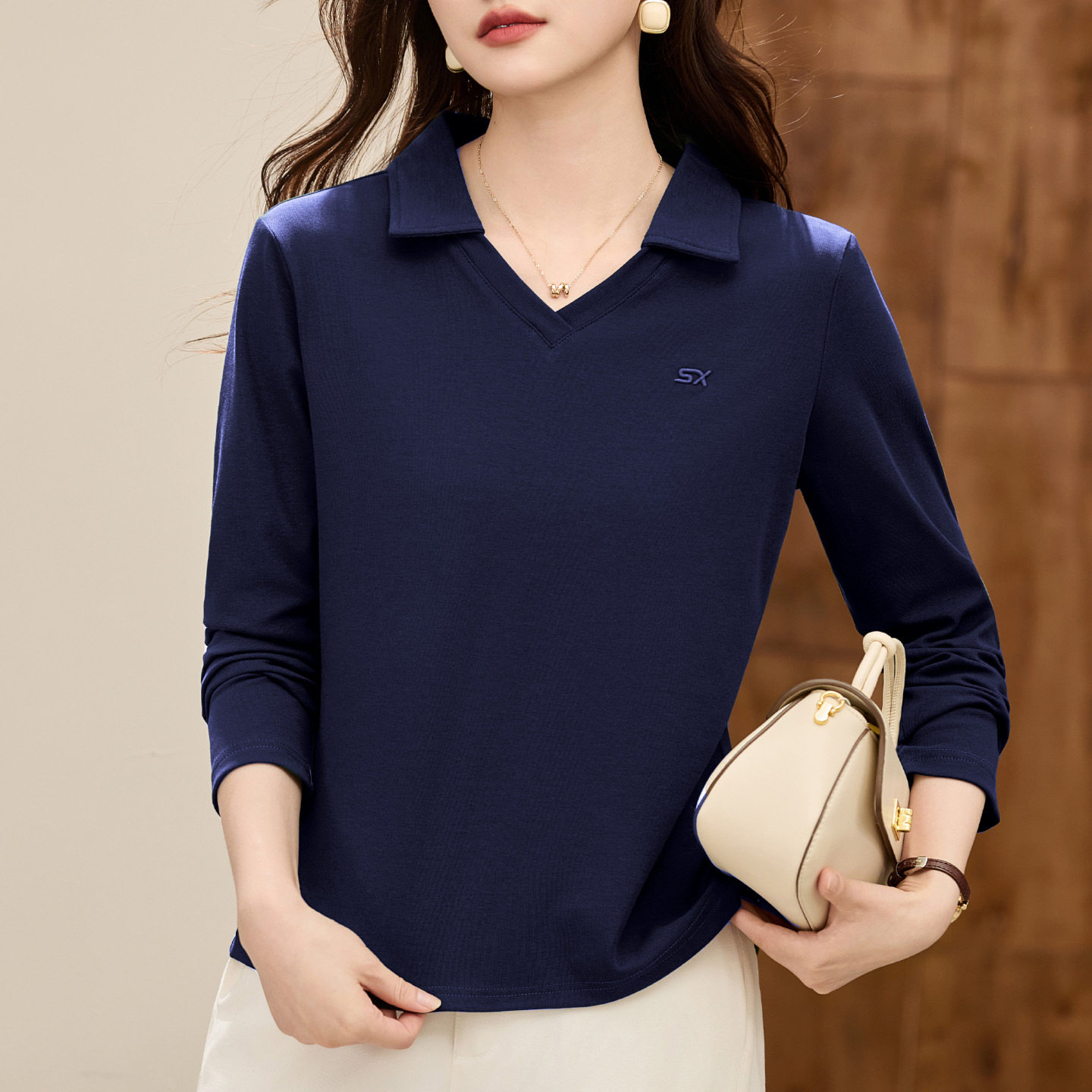 正肩长袖t恤女2026新款春季爆款高端女装宽松上衣洋气显瘦打底衫