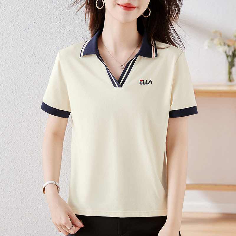 翻领刺绣短袖t恤女2026新款夏季爆款女装洋气减龄宽松上衣Polo衫