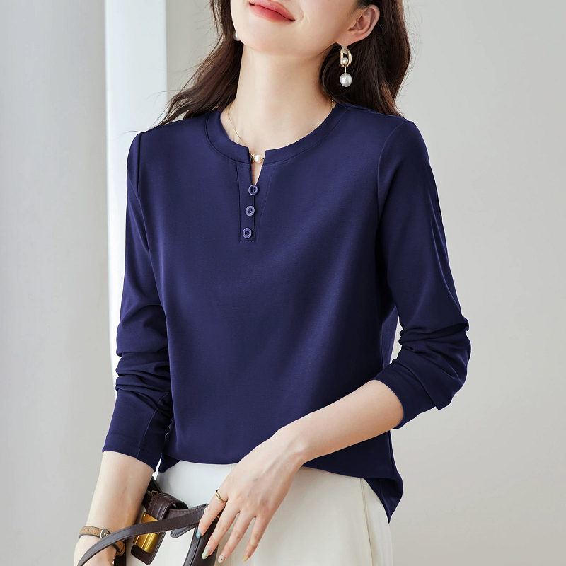 正肩长袖t恤女2026新款春季爆款洋气减龄上衣外穿宽松体恤打底衫