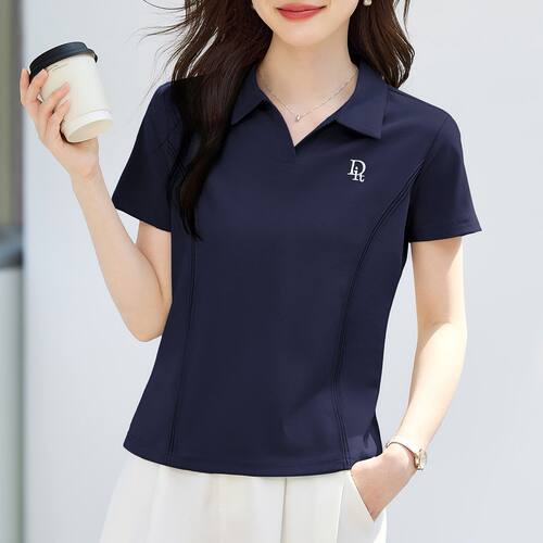 夏季通勤刺绣收腰显瘦polo衫女
