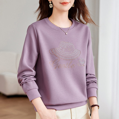 圆领卫衣女宽松显瘦镶钻上衣外套