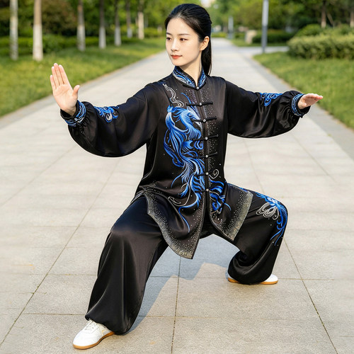 恋太极黑色刺绣凤凰女太极服