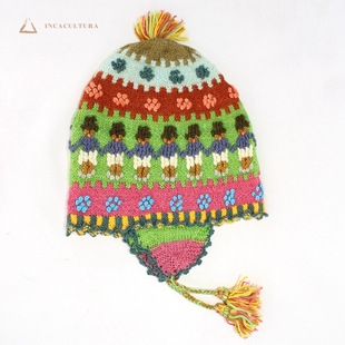 PERU秘鲁进口印加新生儿宝宝婴儿帽子针织帽南美羊驼毛手工毛线帽