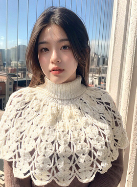 PERU秘鲁进口羊驼毛线编织手工罩衫Cuello冬季披肩保暖另类外搭