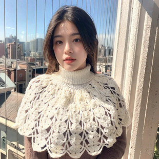 PERU秘鲁进口羊驼毛线编织手工罩衫 披肩保暖另类外搭 Cuello冬季