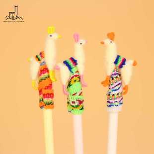 PERU秘鲁进口手工编织羊驼毛线笔莫兰迪色水笔中性笔