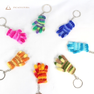 PERU秘鲁进口羊驼毛编织手套马卡龙色钥匙扣包挂件针织手套饰品
