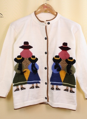 PERU秘鲁进口特色拉美民族服饰日式羊驼毛衣外套费尔岛女款开衫