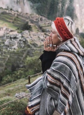 秘鲁羊驼毛披肩Alpaca Poncho Peru手工披风印加土著斗篷Vintage