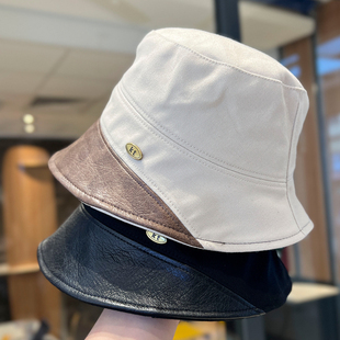 春夏出游pu拼接渔夫帽子女夏季水桶帽显脸小适合大脸圆脸遮阳盆帽