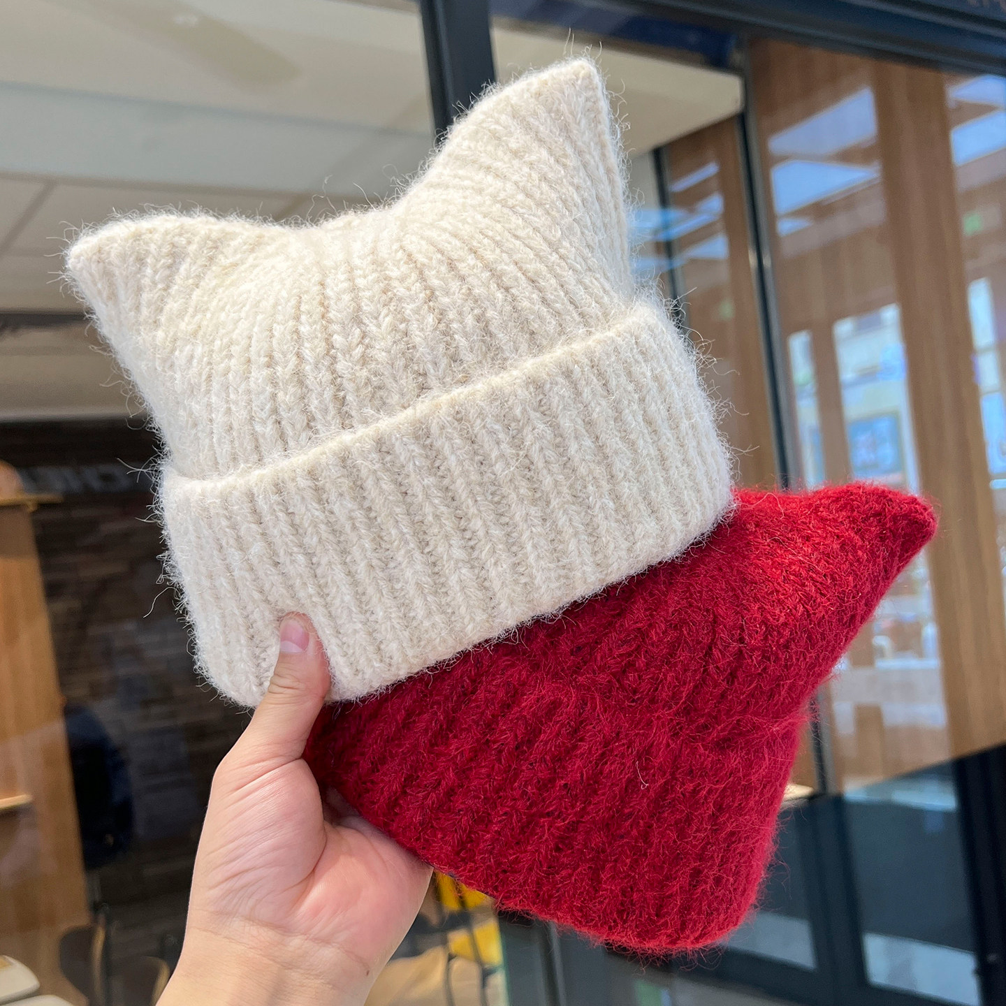 毛线帽子女可爱猫耳朵红色针织帽秋冬季保暖护耳显脸小套头帽冷帽,服饰配件/皮带/帽子/围巾,帽子,淘宝优惠券,粉丝福利购,淘宝优惠卷