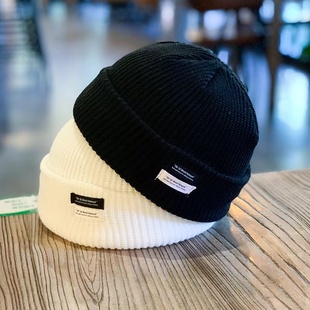 帽子男秋冬百搭黑色冷帽潮牌针织瓜皮帽日系毛线帽女雅痞帽地主帽