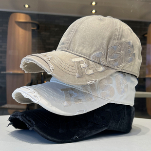 美式复古做旧破洞棒球帽女遮阳春夏百搭显脸小重工立体刺绣鸭舌帽