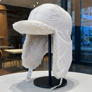 防风防雨雪加厚保暖雷锋帽男女冬季加绒护耳帽户外骑行滑雪帽白色