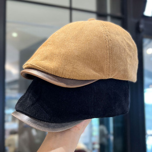 灯芯绒贝雷帽百搭显脸小鸭舌帽 前进帽男女秋冬季 美式 街头复古时尚