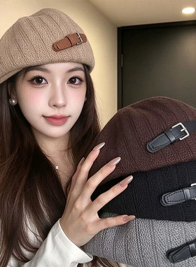 英伦复古秋冬女针织显脸小前进帽