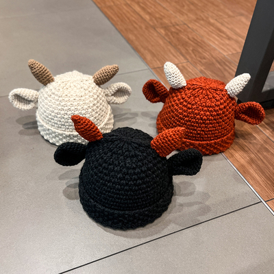 毛线帽休闲牛角针织帽女冬季