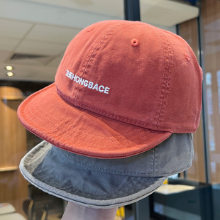 小格调软檐棒球帽男女百搭日系复古字母短檐鸭舌帽水洗帆布工装帽