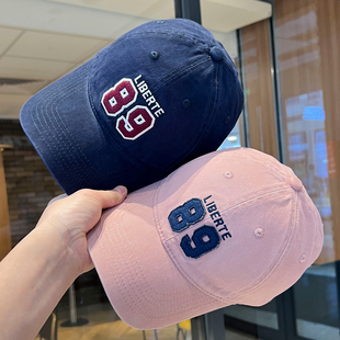 春夏显脸小刺绣字母纯棉棒球帽男女通用深顶弯檐鸭舌帽遮阳大头围