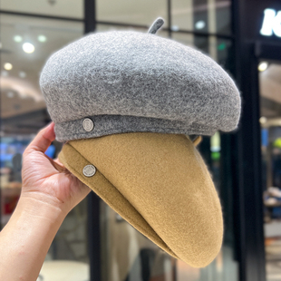 秋冬季羊毛呢贝雷帽女2025新款高品质大头围灰色百搭画家帽显脸小