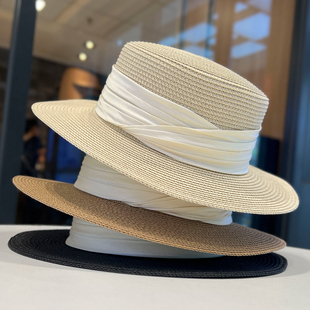 神仙藤井树同款法式复古平顶草帽女夏季海边度假遮阳防晒太阳帽子