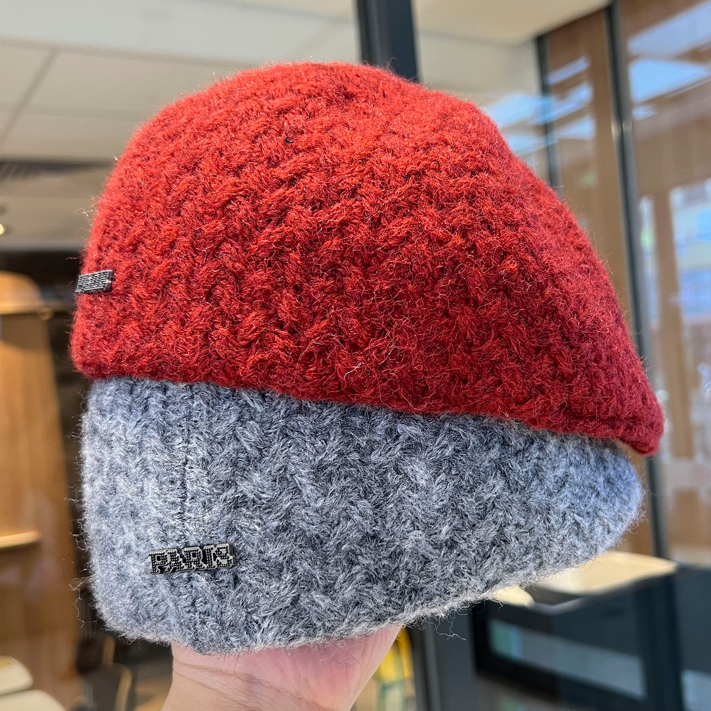 红色针织反戴前进帽女秋冬厚款