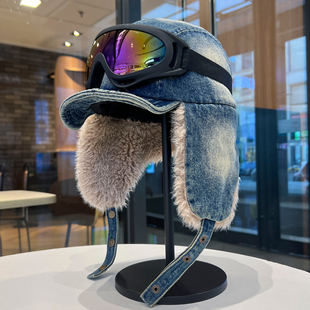 2025新款冬季加绒牛仔雷锋帽男女户外骑车保暖护耳帽东北飞行员帽