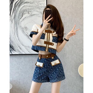 小新款上市香风时尚套装女夏季洋气显瘦感法式上衣高腰短裤两件套