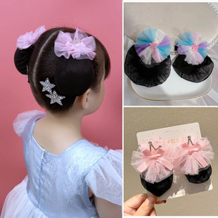 儿童丸子头发网女童网兜儿童头饰跳舞盘发网女孩发套皇冠头花发夹