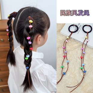 儿童编发彩珠发带民族风彩色串珠扎高马尾发圈表演辫子七彩绳发饰